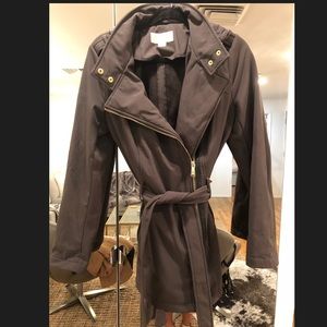 Michael Kors fleece-lined, belted rain jacket